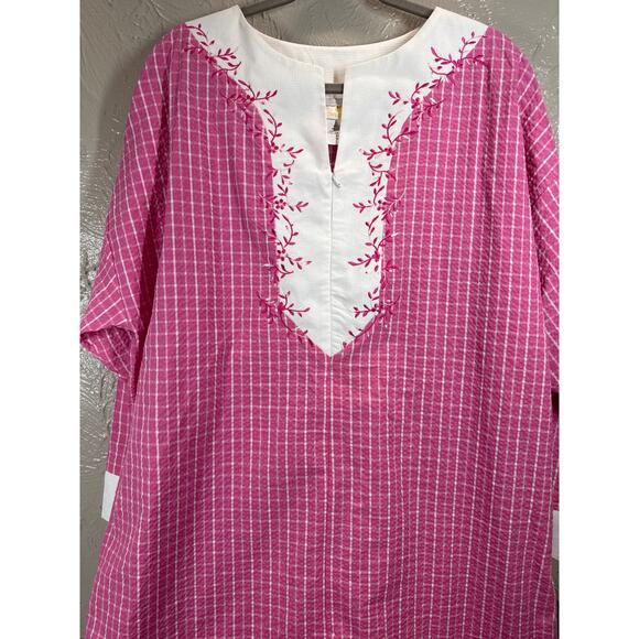 Vintage Stan Herman Housecoat Duster Pink Embroidered Top Size Large - Picture 2 of 5